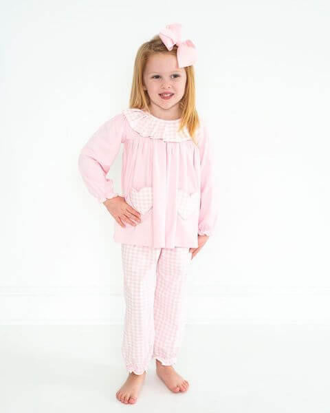 Pink Check Knit Heart Pocket Pant Set  Eliza James Kids