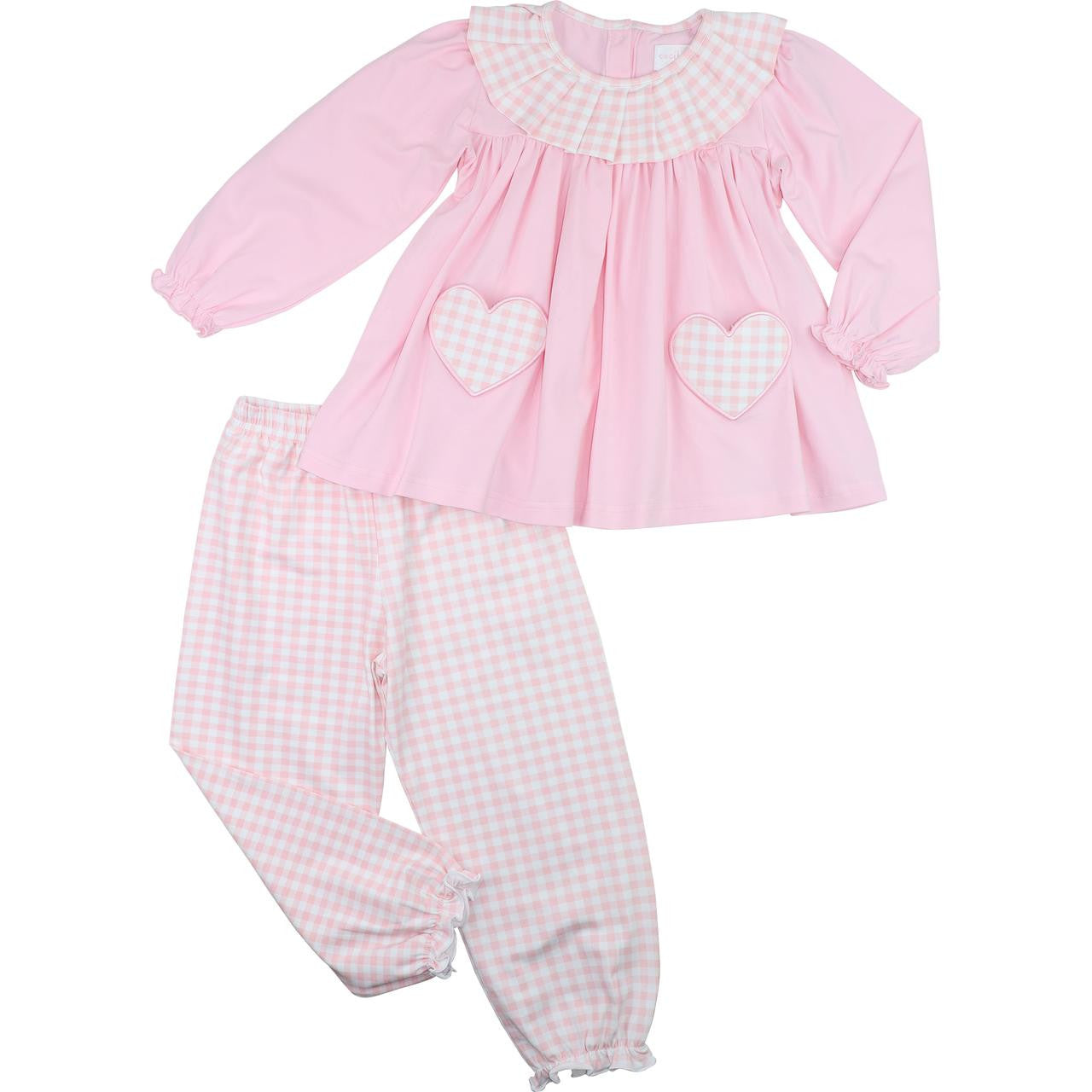 Pink Check Knit Heart Pocket Pant Set  Eliza James Kids