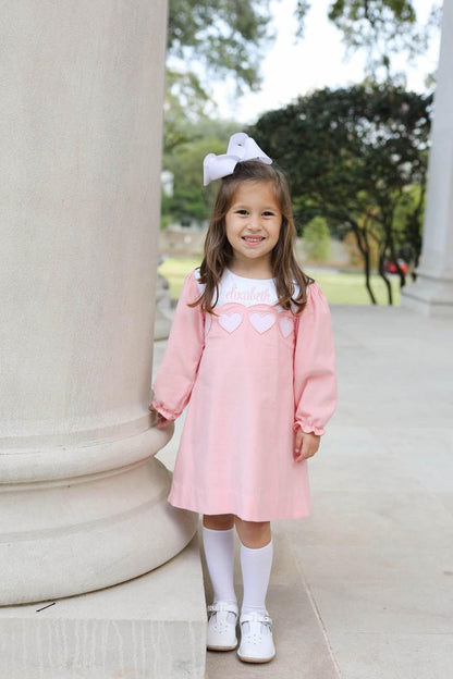 Pink Corduroy Applique Heart Dress