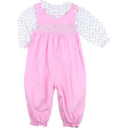 Pink Corduroy Smocked Rosebud Long Bubble (Shirt Included) - Shipping Early October  Smocked Threads