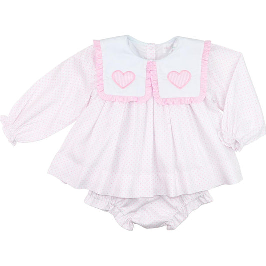 Pink Dot Pique Applique Heart Diaper Set  Eliza James Kids