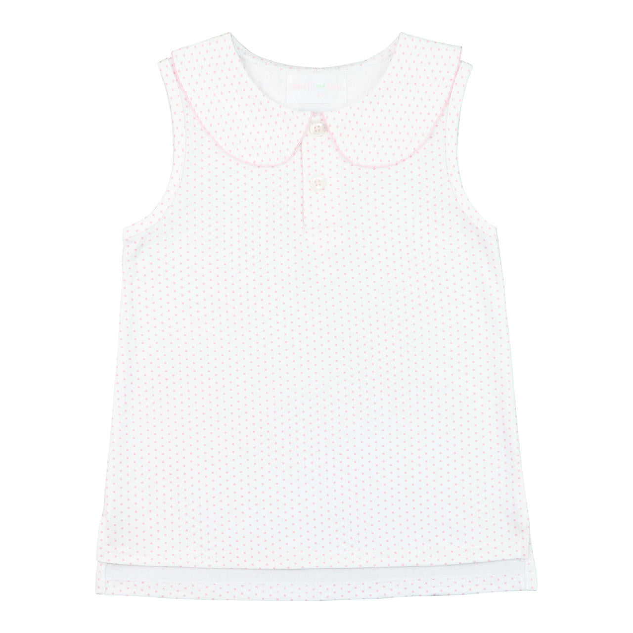 Pink Dot Sleeveless Knit Peter Pan Shirt - Shipping Early May  Smocked Threads