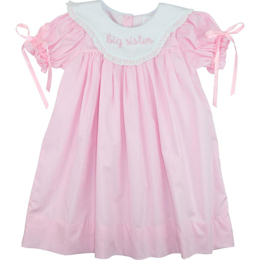 Pink Embroidered Big Sister Dress  Smocked Threads