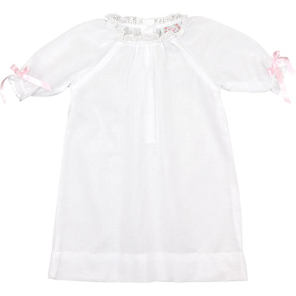 Pink Eyelet Bow Baby Gown Smocked Threads