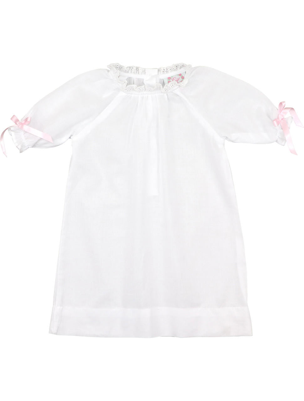 Pink Eyelet Bow Baby Gown Smocked Threads