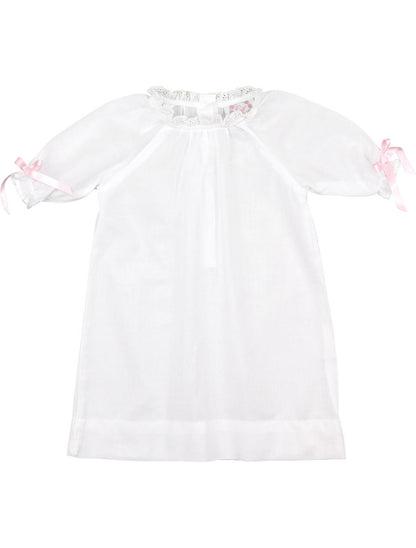 Pink Eyelet Bow Baby Gown Smocked Threads