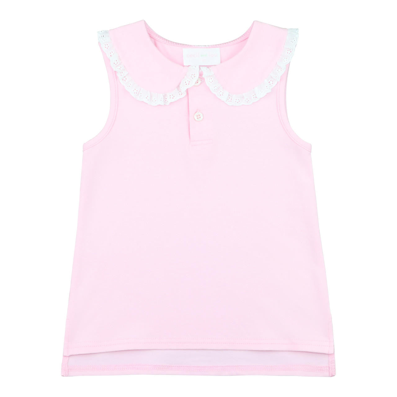 Pink Eyelet Sleeveless Knit Peter Pan Shirt - Shipping Early May  Smocked Threads