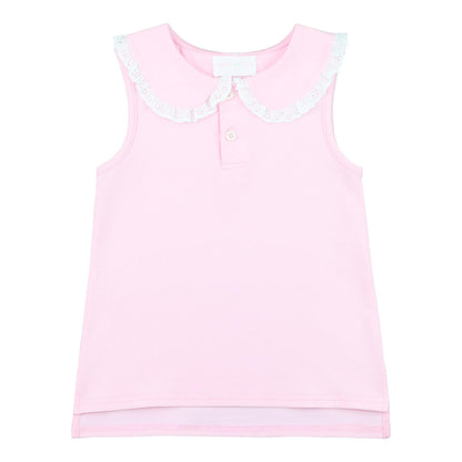 Pink Eyelet Sleeveless Knit Peter Pan Shirt - Shipping Early May  Smocked Threads