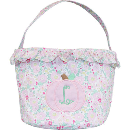 Pink Floral Applique Pumpkin Bucket