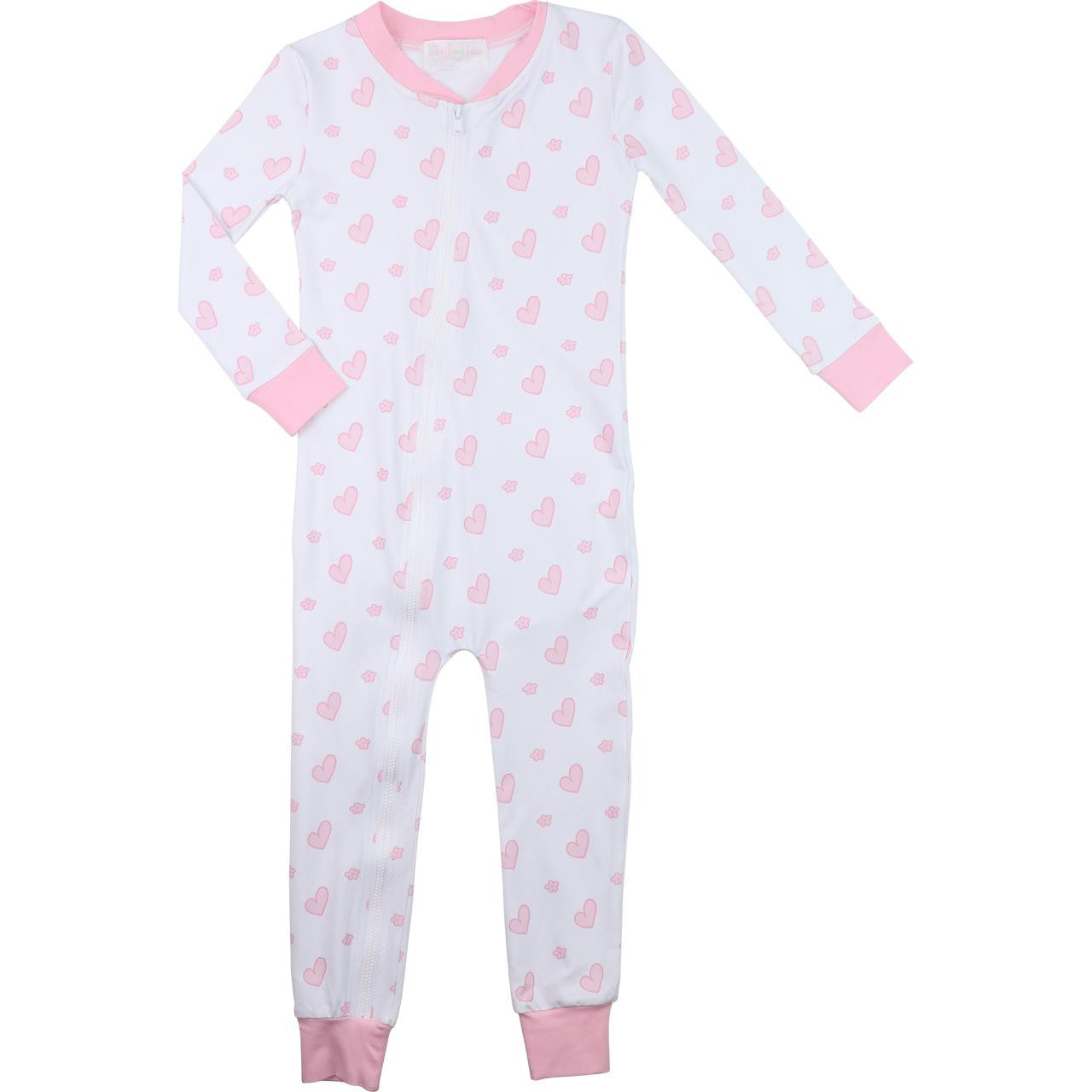 Pink Floral Heart Knit Zipper Pajamas   Monogram