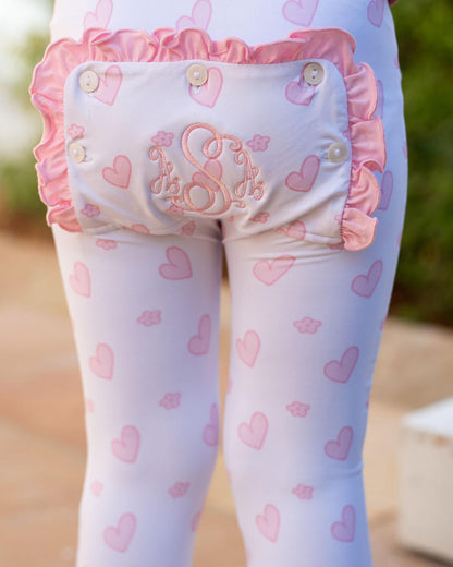 Pink Floral Heart Knit Zipper Pajamas   Monogram