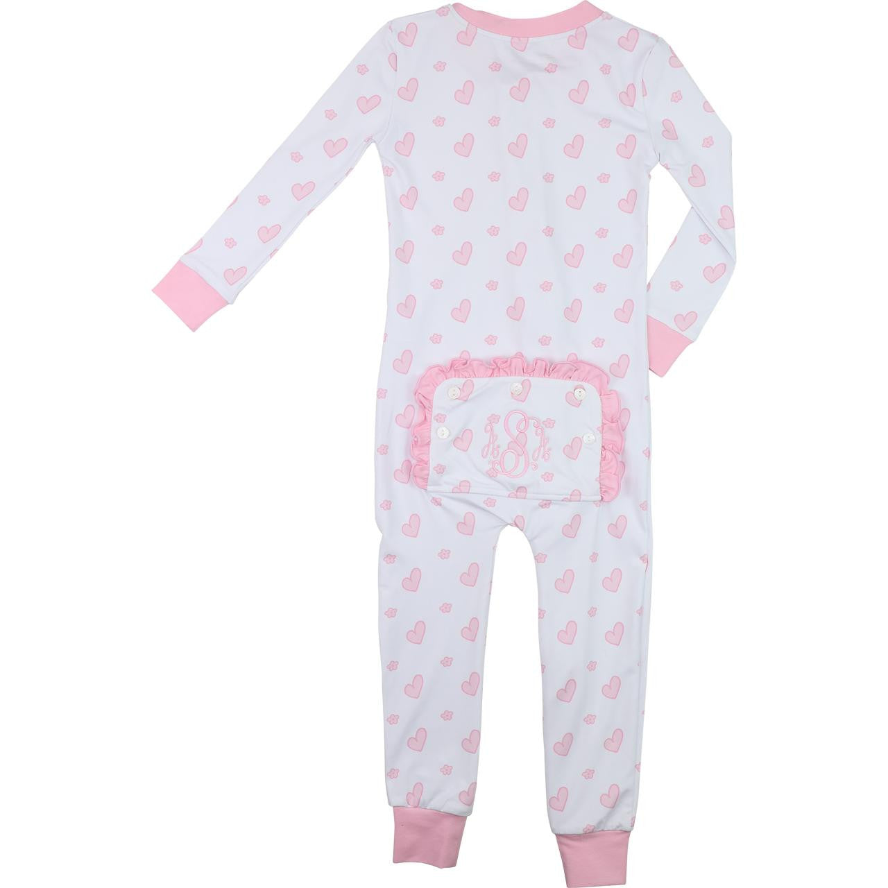 Pink Floral Heart Knit Zipper Pajamas   Monogram