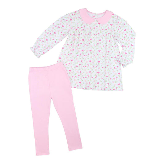 Pink Floral Heart Print Knit Legging Set   Smocked Threads