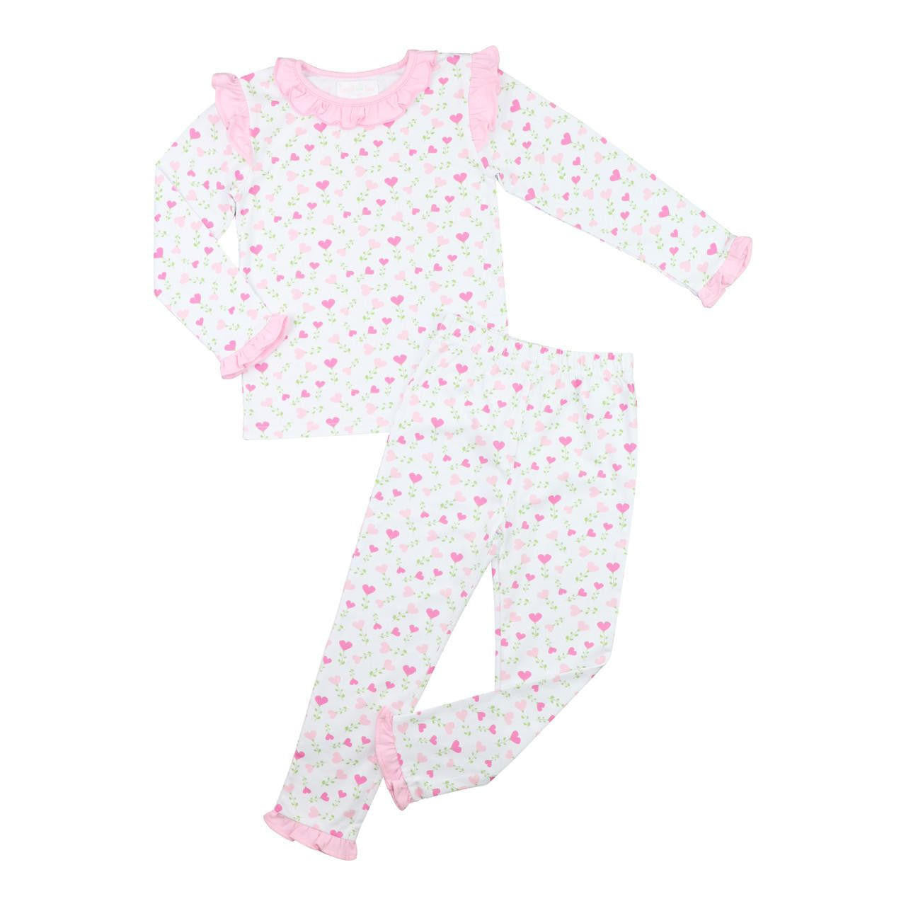 Pink Floral Heart Print Knit Pajamas  Smocked Threads