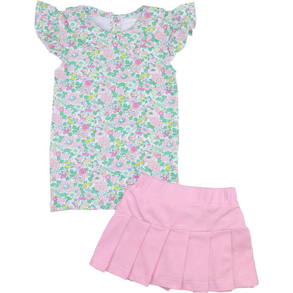 Pink Floral Knit Tennis Skirt Set   Smocked Threads