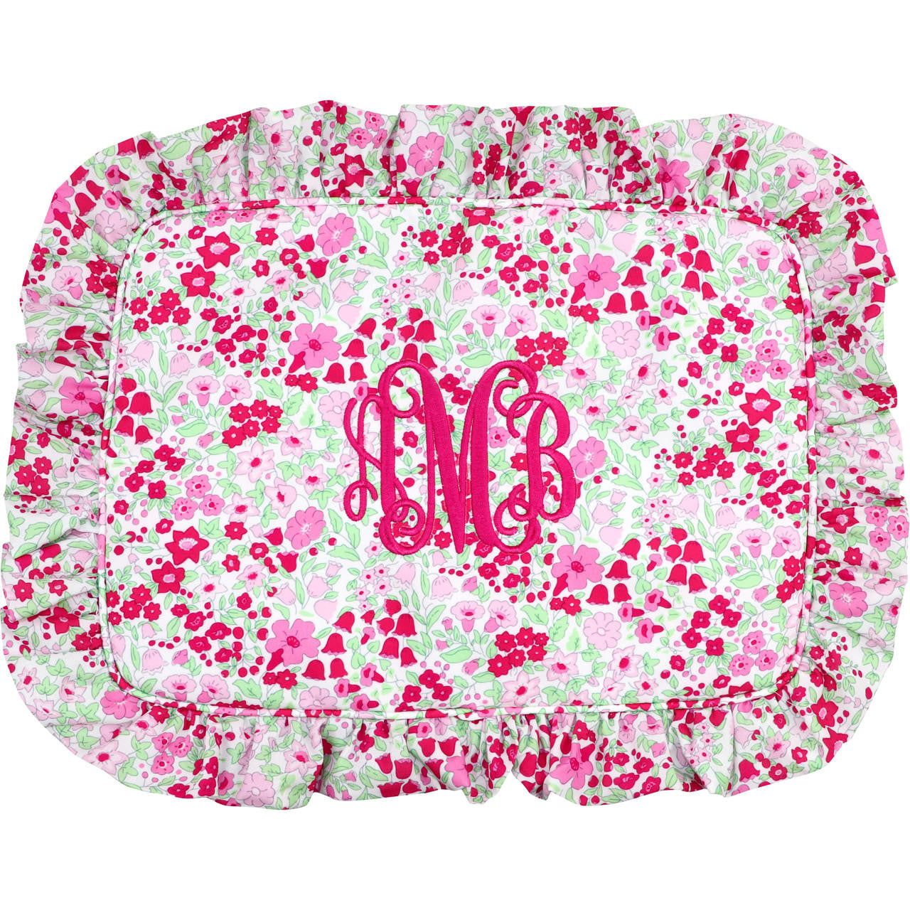 Pink Floral Ruffle Pouch Monogram