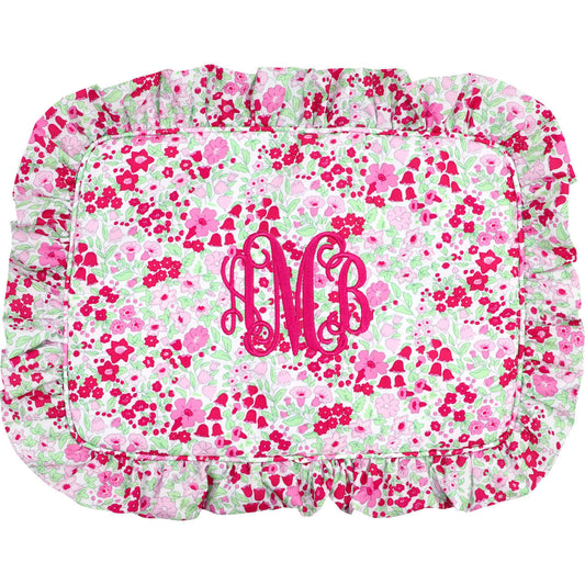 Pink Floral Ruffle Pouch Monogram