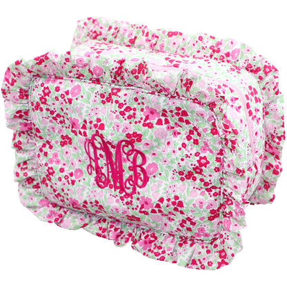 Pink Floral Ruffle Pouch Monogram