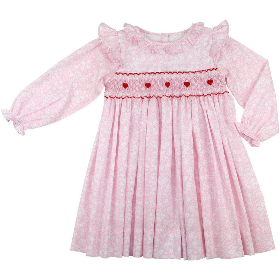 Pink Floral Smocked Hearts Dress