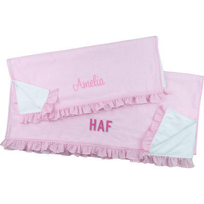 Pink Gingham And Terry Beach Ruffled Towel  Monogram