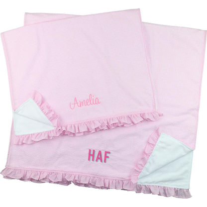 Pink Gingham And Terry Beach Ruffled Towel  Monogram