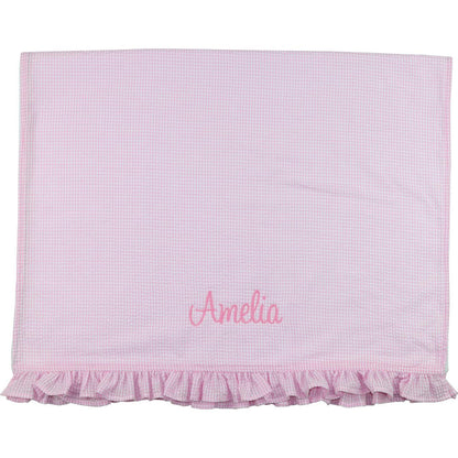 Pink Gingham And Terry Beach Ruffled Towel  Monogram