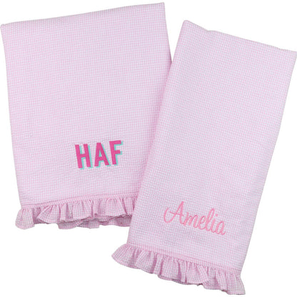 Pink Gingham And Terry Beach Ruffled Towel  Monogram