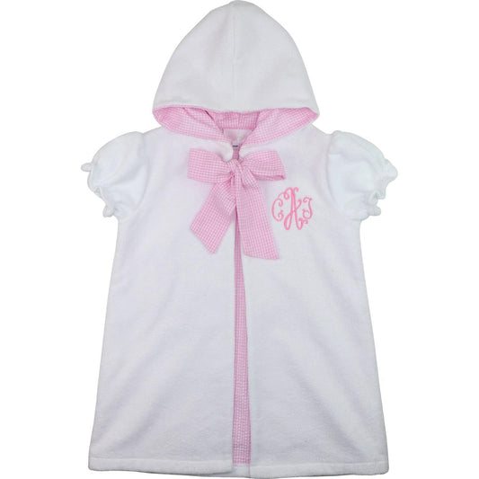 Pink Gingham Hooded Terry Coverup  Monogram