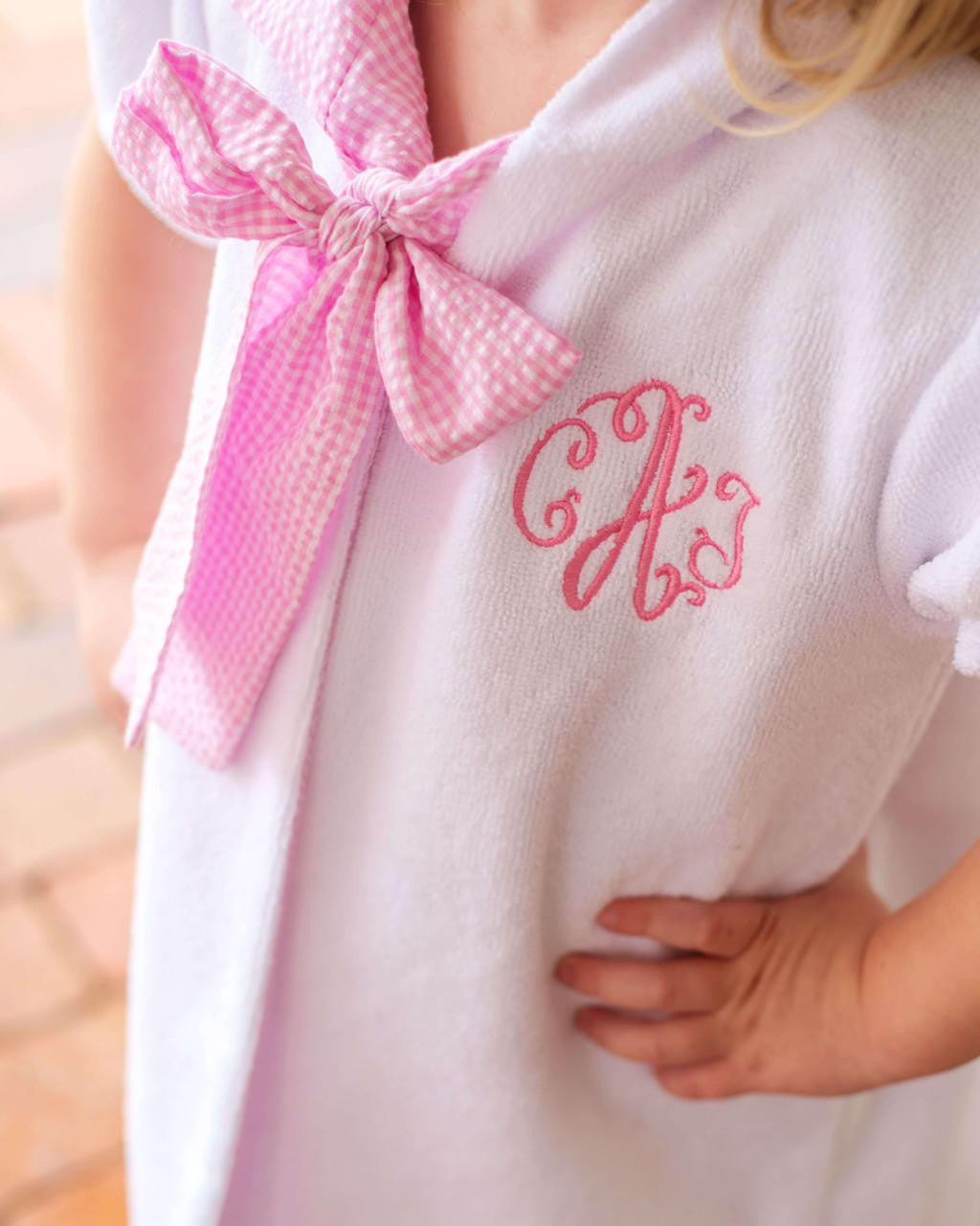 Pink Gingham Hooded Terry Coverup  Monogram