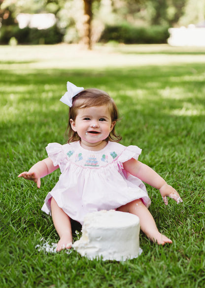 Pink Gingham Smocked Birthday Diaper Set   Cecil and Lou