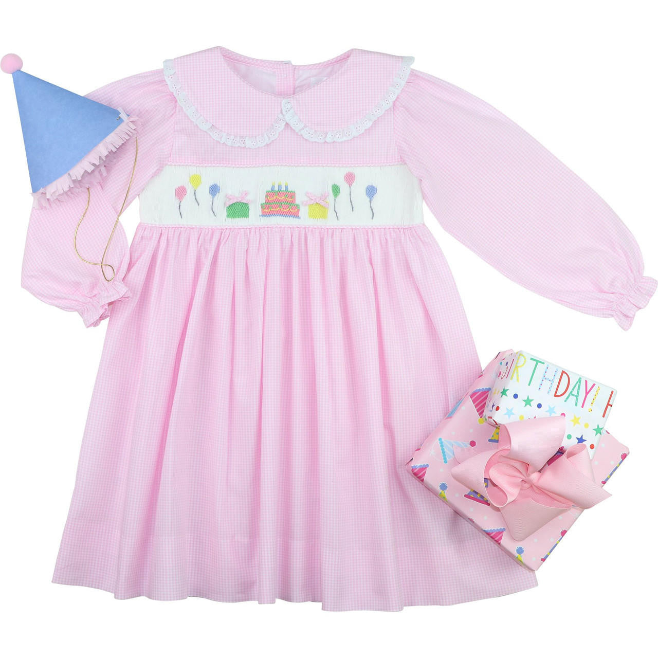 Pink Gingham Smocked Birthday Eyelet Dress  Smocked Threads