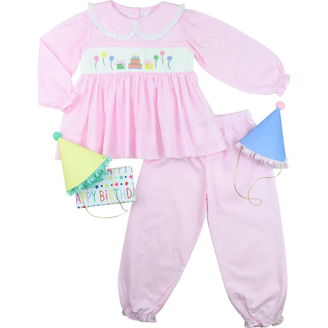 Pink Gingham Smocked Birthday Pant Set  Smocked Threads