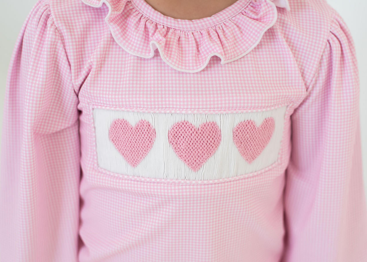 Pink Gingham Smocked Heart Knit Shirt