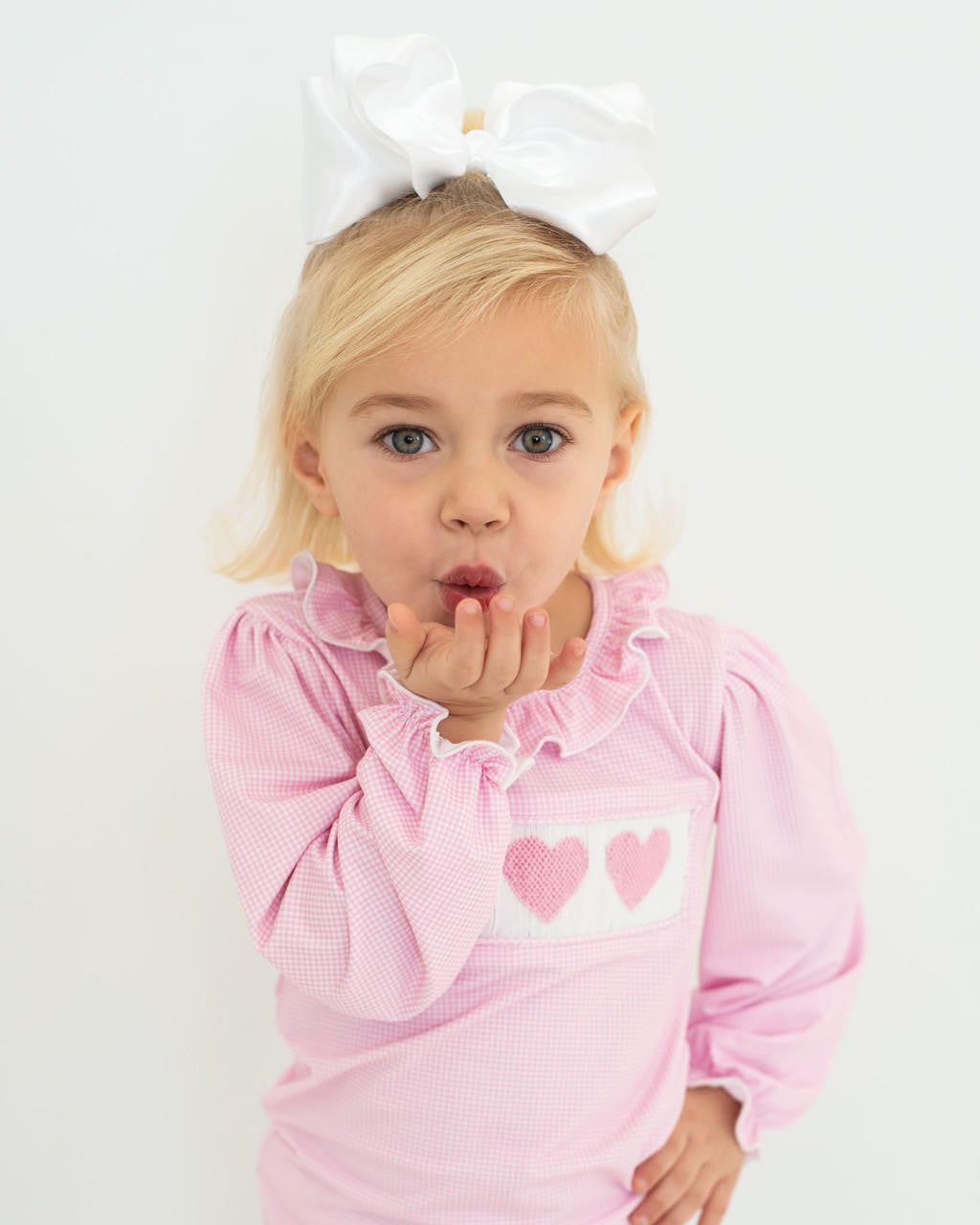 Pink Gingham Smocked Heart Knit Shirt