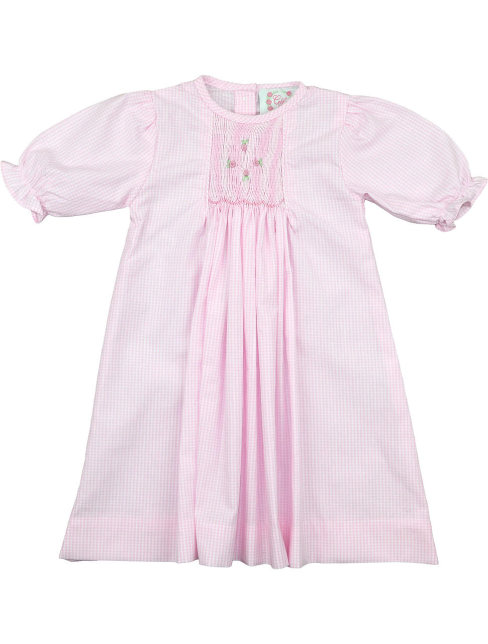 Pink Gingham Smocked Rosette Baby Gown Smocked Threads