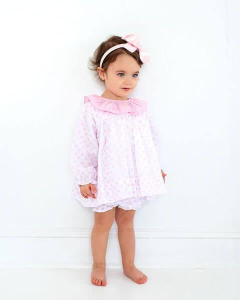 Pink Heart Print Ruffle Collar Diaper Set  Eliza James Kids