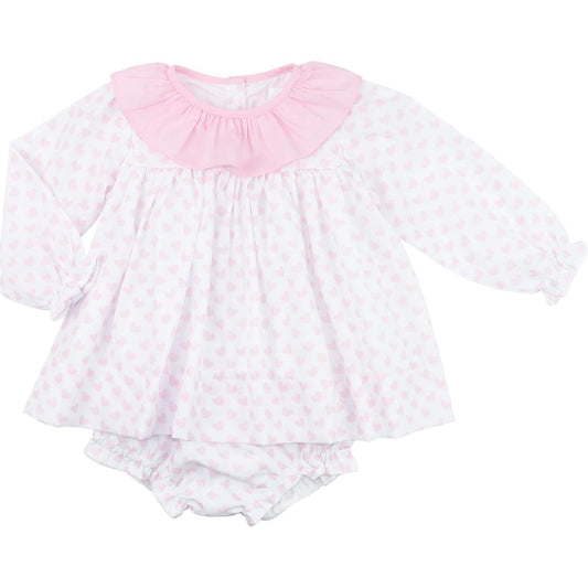 Pink Heart Print Ruffle Collar Diaper Set  Eliza James Kids