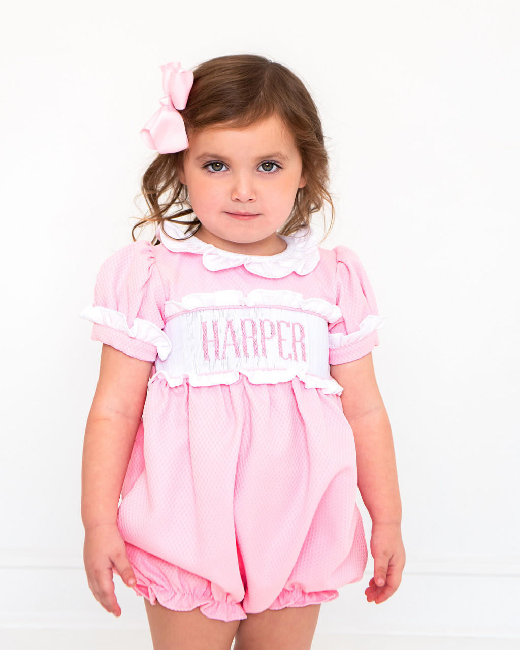 Pink Honeycomb Custom Smocked Bubble   Monogram