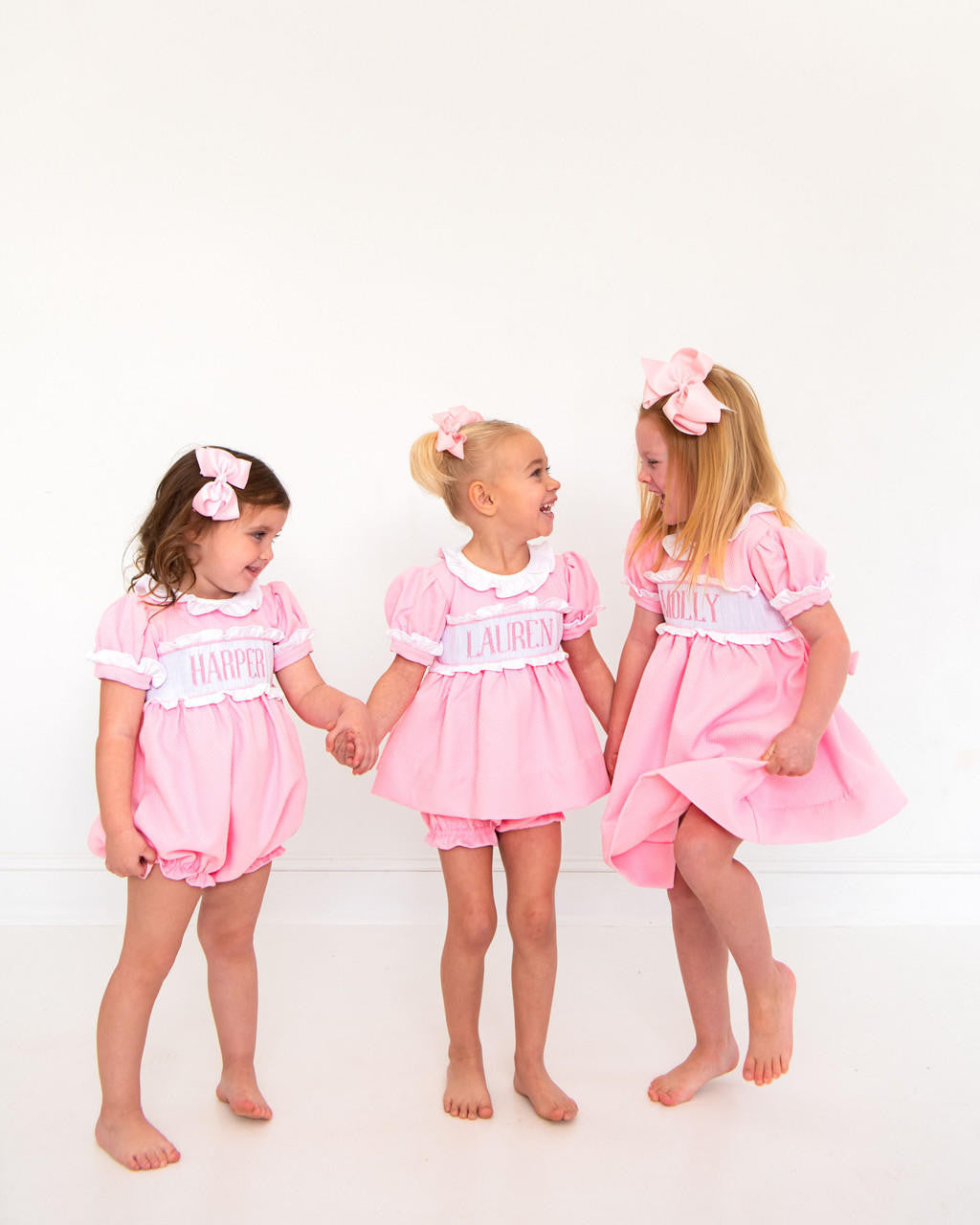 Pink Honeycomb Custom Smocked Bubble   Monogram