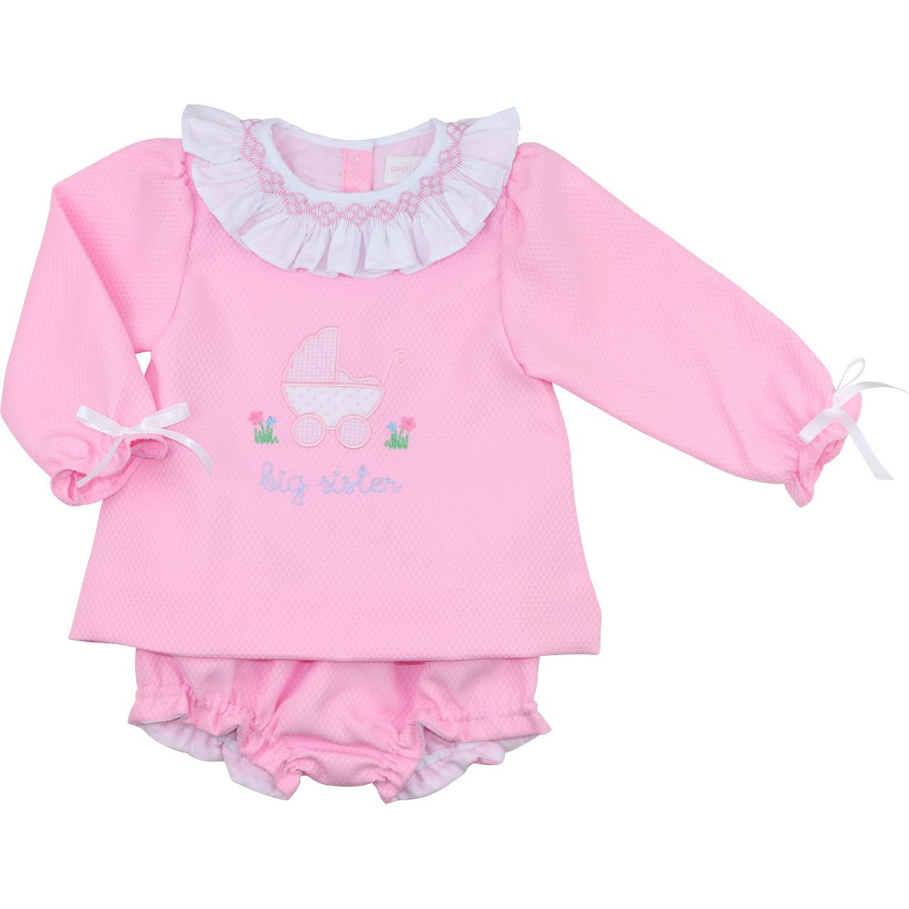 Pink Honeycomb Smocked Big Sister Diaper Set   Smocked Threads