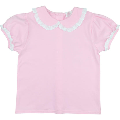 Pink Knit Eyelet Peter Pan Shirt Smocked Threads