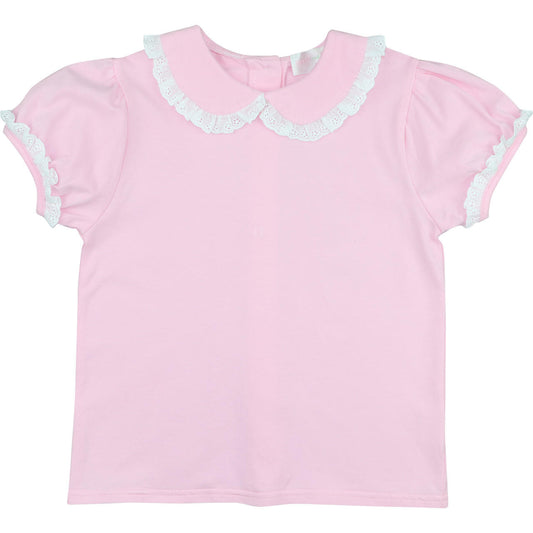 Pink Knit Eyelet Peter Pan Shirt Smocked Threads