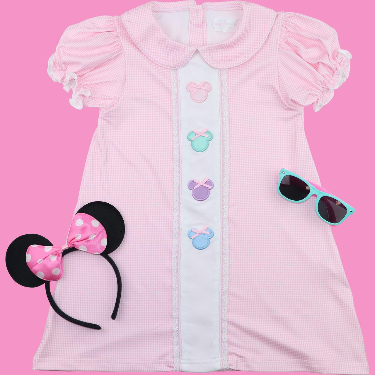 Pink Knit Gingham Mouse Ears Dress  Smocked Threads