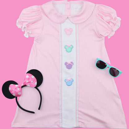 Pink Knit Gingham Mouse Ears Dress  Smocked Threads