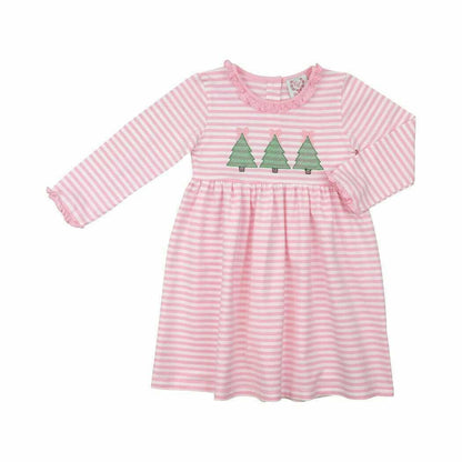 Pink Knit Stripe Christmas Tree Dress - Shipping Mid October  Smocked Threads