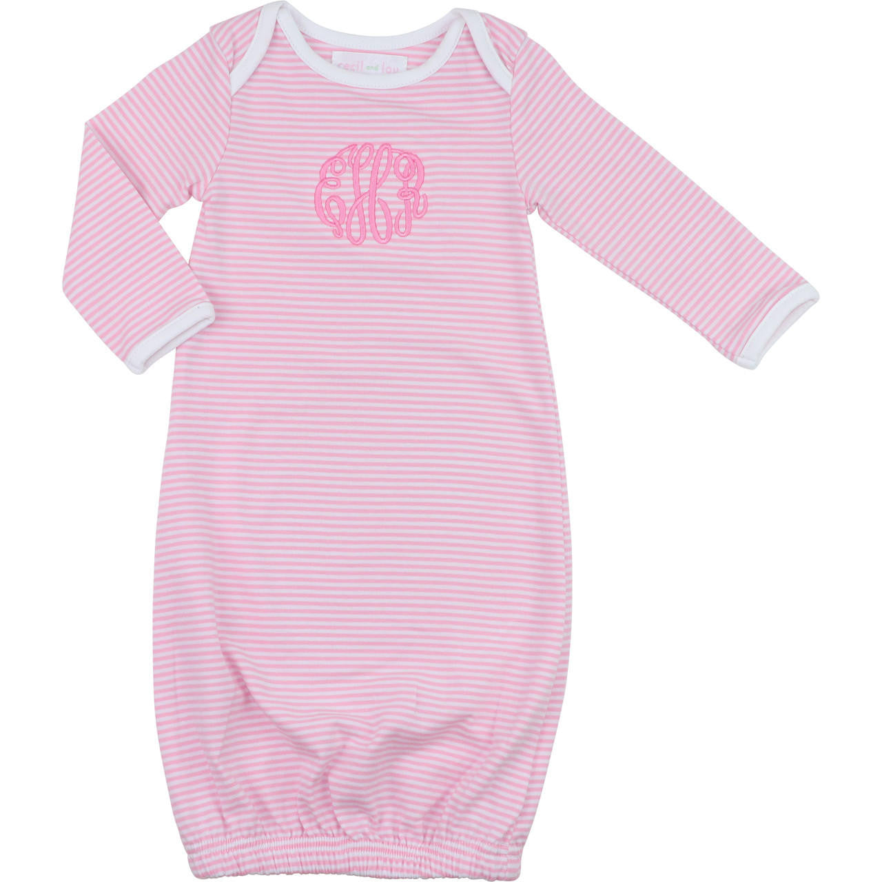 Pink Knit Stripe Sleep Gown  Monogram - Cecil and Lou