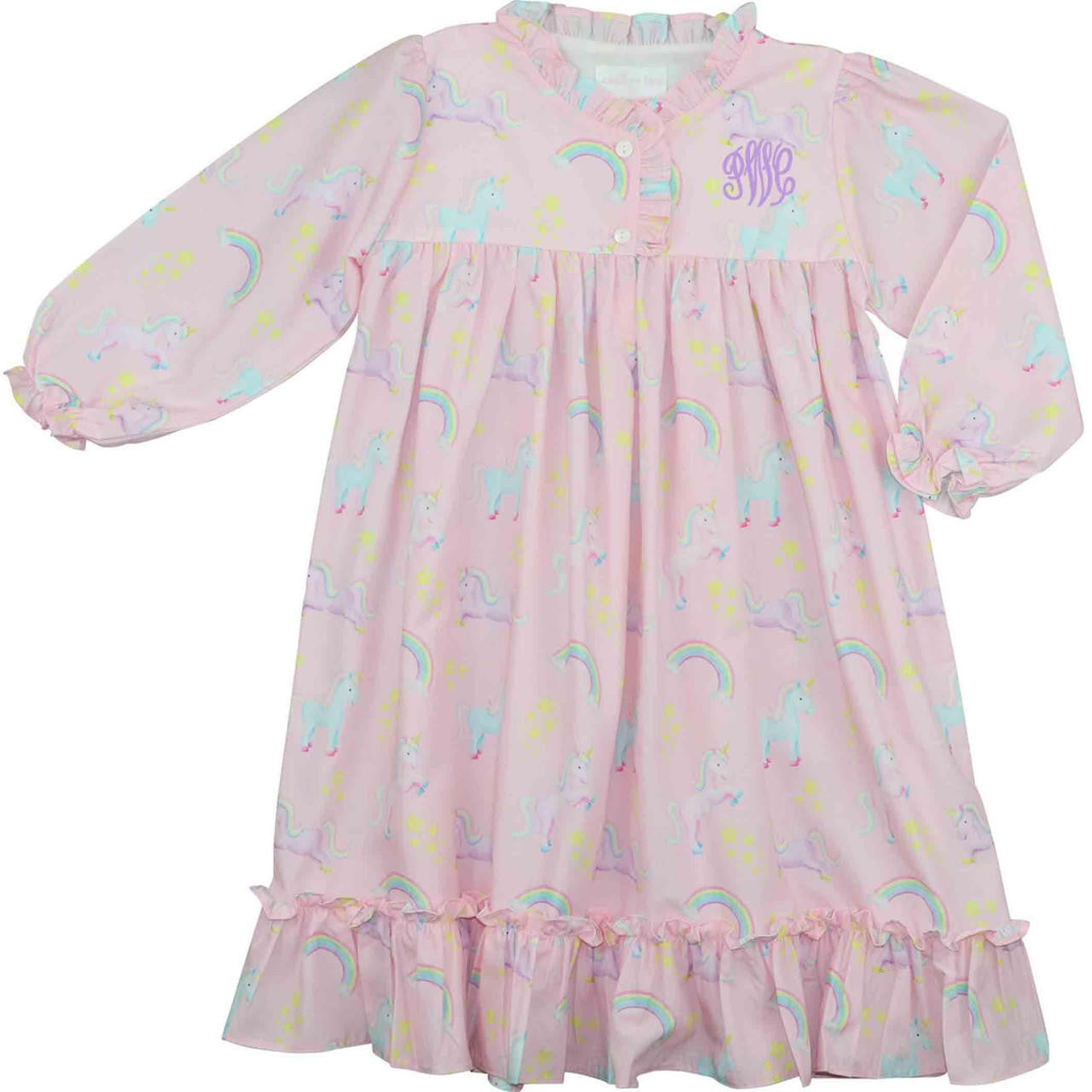 Pink Knit Unicorn And Rainbow Nightgown Smocked Threads