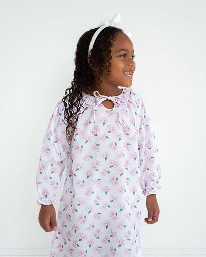 Pink Magnolia Print Nightgown   Smocked Threads