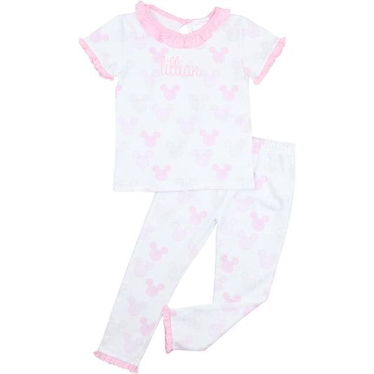 Pink Mouse Ears Print Pajamas Smocked Threads