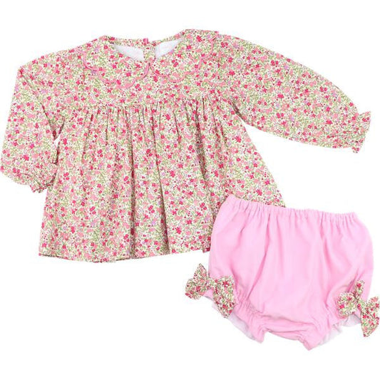 Pink Petite Floral Scalloped Collar Diaper Set   Smocked Threads